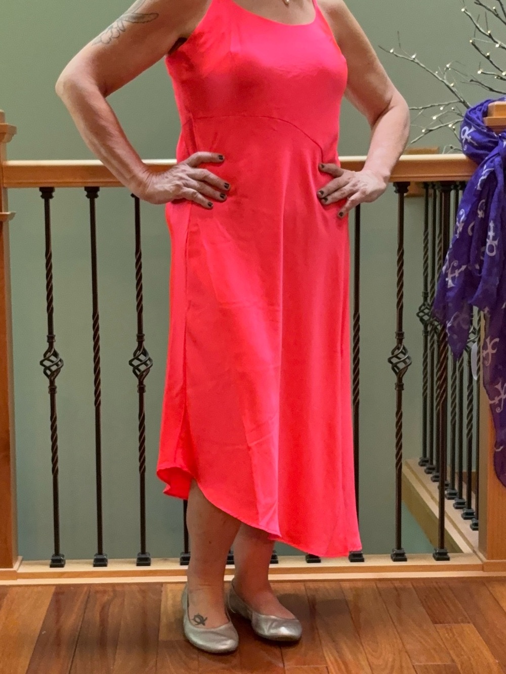 Sleek Coral-Pink Slip Dress - Lightweight Women's Midi L